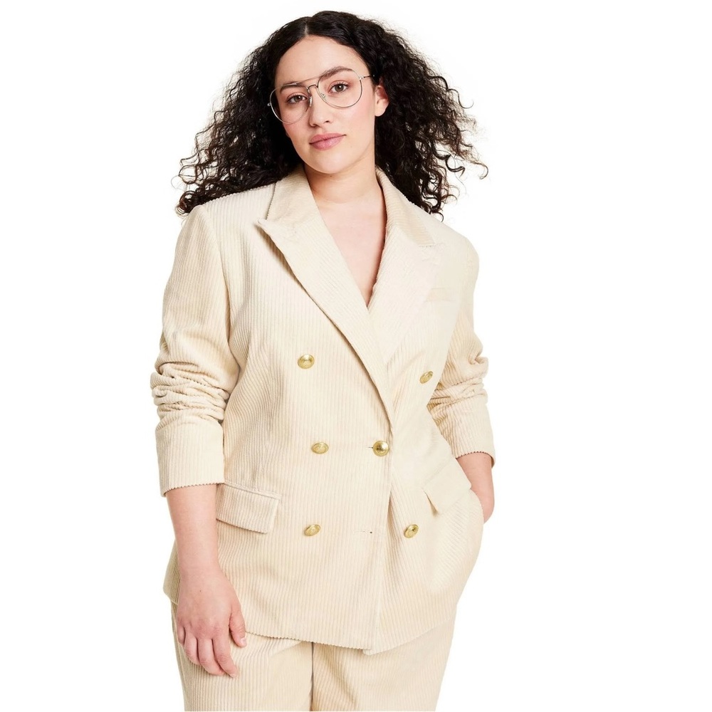 Rowing Blazers X Target Cream Corduroy Double Breasted Blazer Size Medium